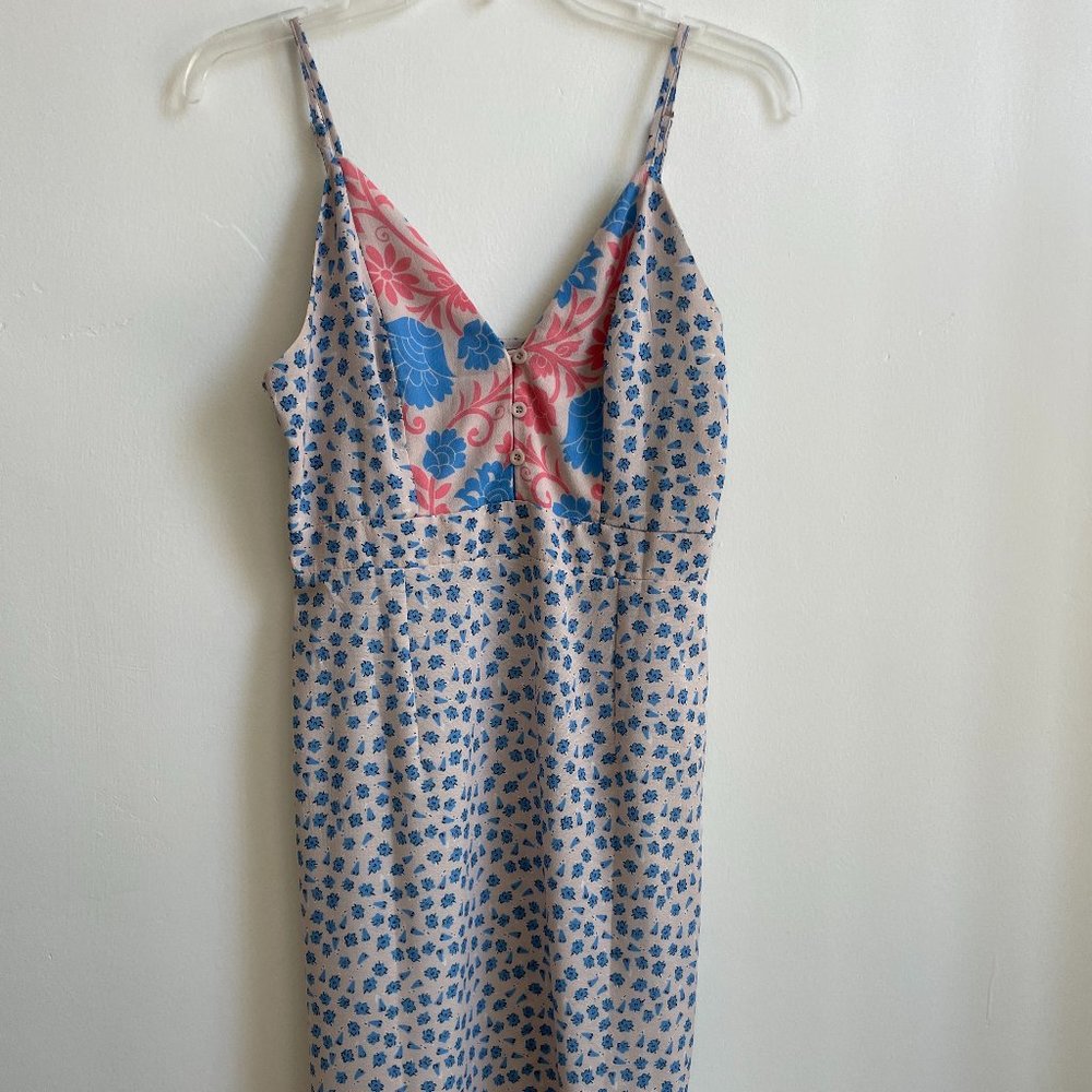Mint Vanilla Floral Pink and Blue Midi Dress